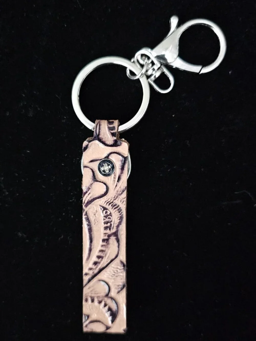 Leather Western Boho Embossed Cowhide Keychain Charm New Brown Turquoise